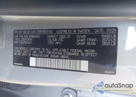 2024 Volvo Xc60 B5 Plus Dark Theme z USA, uszkodzony, nr VIN YV4L12RL1R1884893